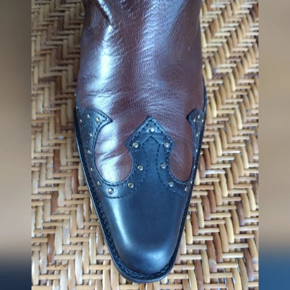 Stuart Weitzman Tri Colored Leather Studded Pointed Toe Western Boots - Picture 7 of 10